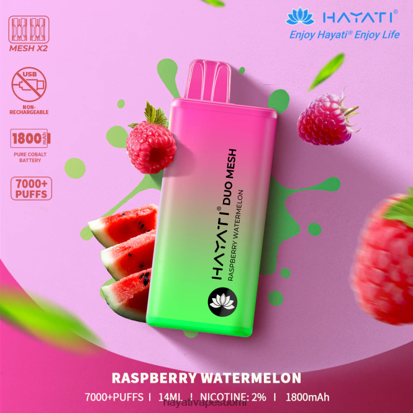 Hayati Flavour List - Hayati Duo Mesh kertakäyttöinen 468Z4J178 vadelma vesimeloni
