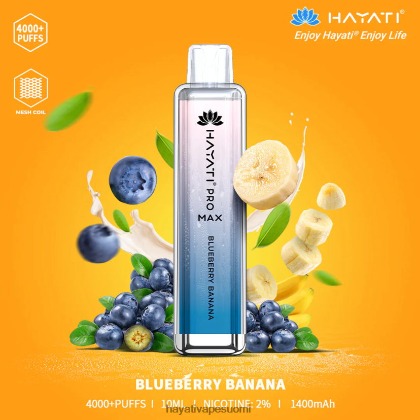 Hayati Flavour List - Hayati Pro Max kertakäyttöinen 468Z4J138 mustikka banaani