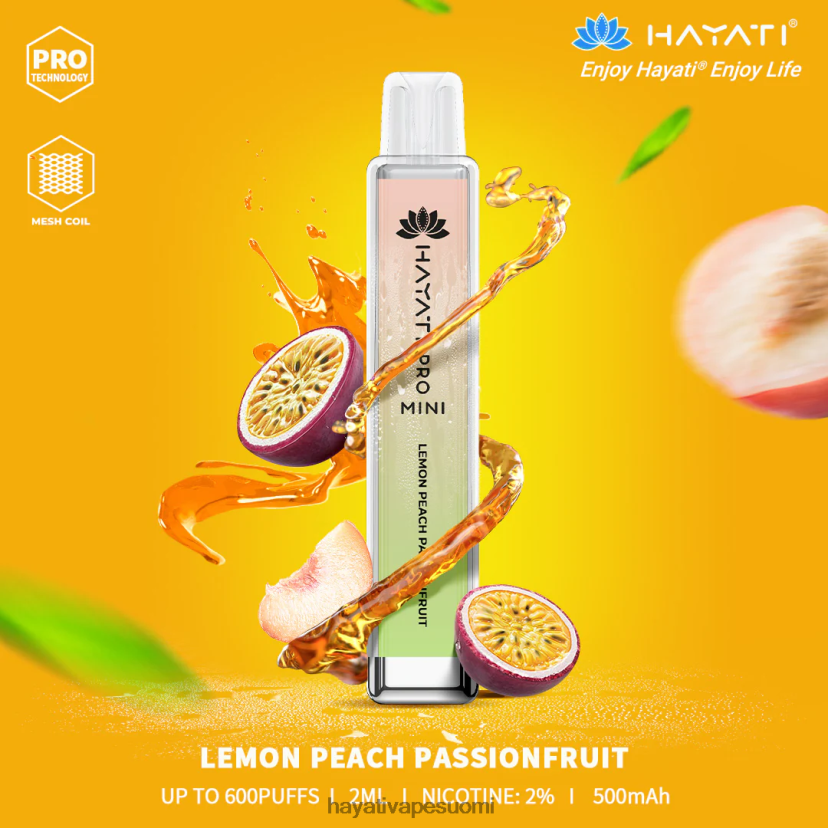 Hayati Flavour List - Hayati Pro Mini kertakäyttöinen 468Z4J28 sitruuna persikka passionhedelmä