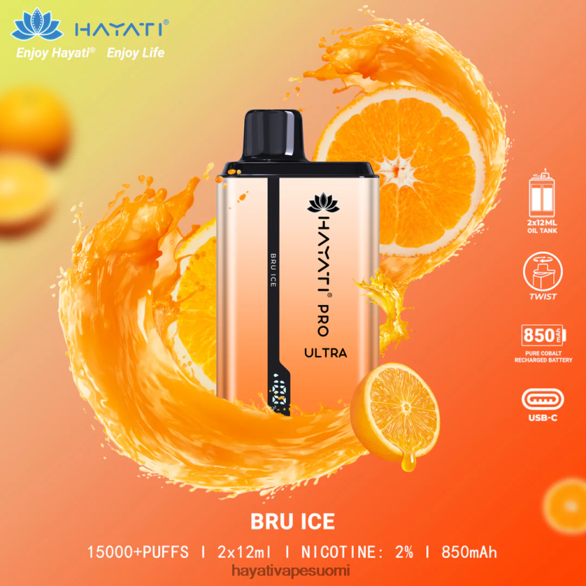 Hayati Flavour List - Hayati Pro Ultra kertakäyttöinen 15 000 suihketta 468Z4J198 bru jäätä