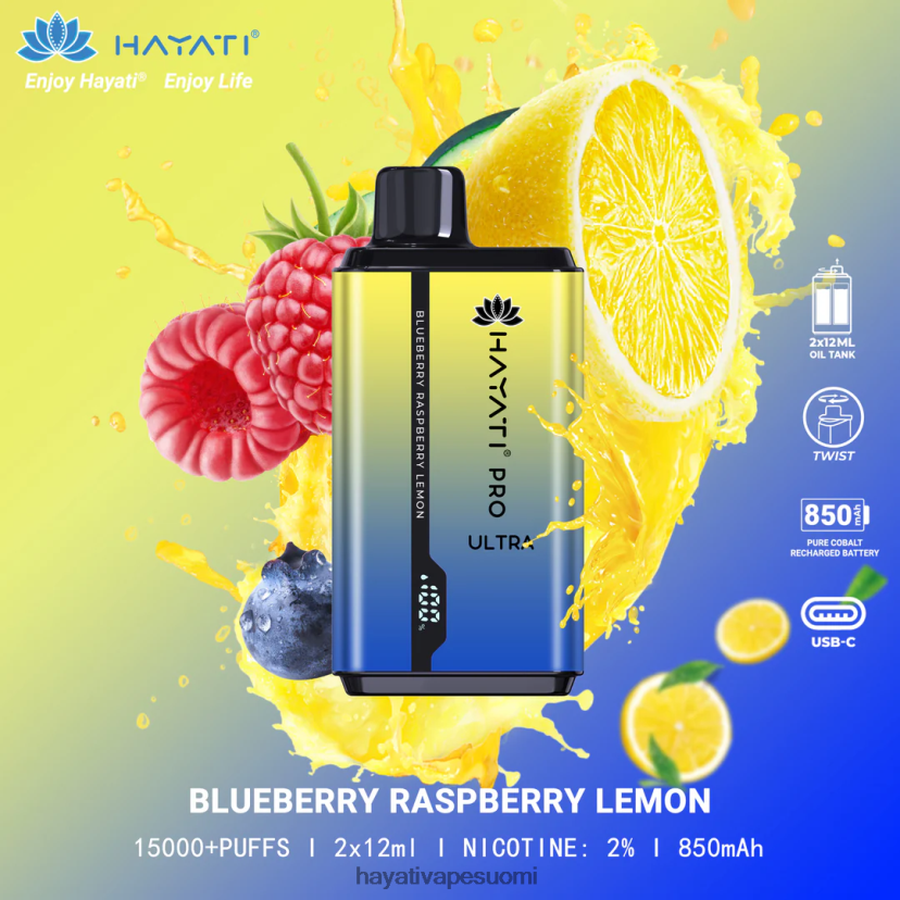 Hayati Flavours - Hayati Pro Ultra kertakäyttöinen 15 000 suihketta 468Z4J197 mustikka vadelma sitruuna