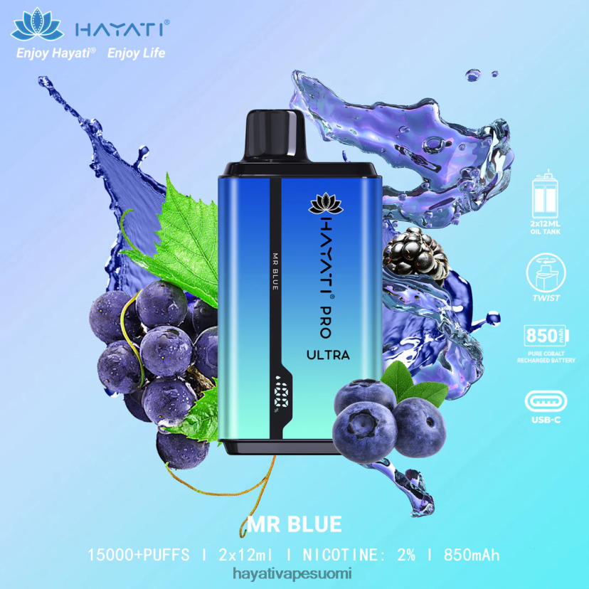 Hayati Flavours - Hayati Pro Ultra kertakäyttöinen 15 000 suihketta 468Z4J207 herra sininen