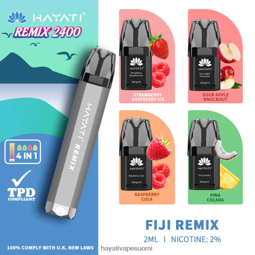 Hayati Vape Suomi - Hayati Remix esitäytetty pod-järjestelmä 2400 suihketta 468Z4J53 fiji remix