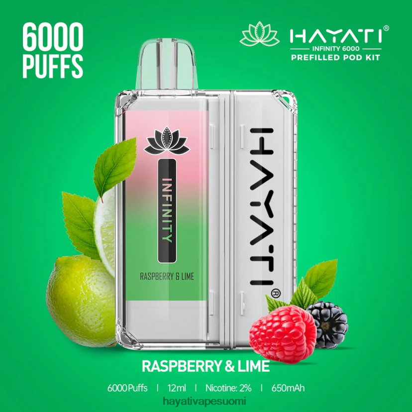 Hayati Flavours - Hayati Infinity 6000 pod-sarjaa 468Z4J157 vadelma & lime